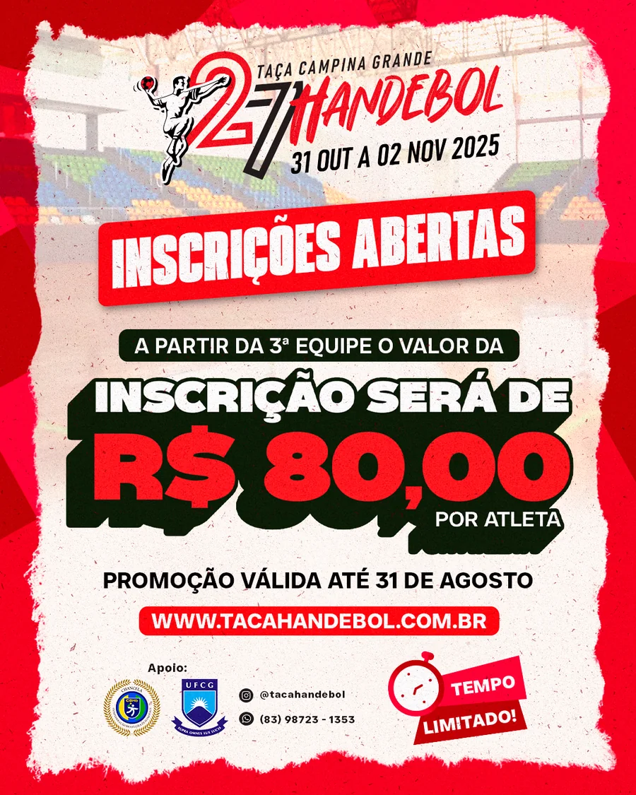 Feed: Inscrições abertas, inscrição de R$ 80,00 por atleta
