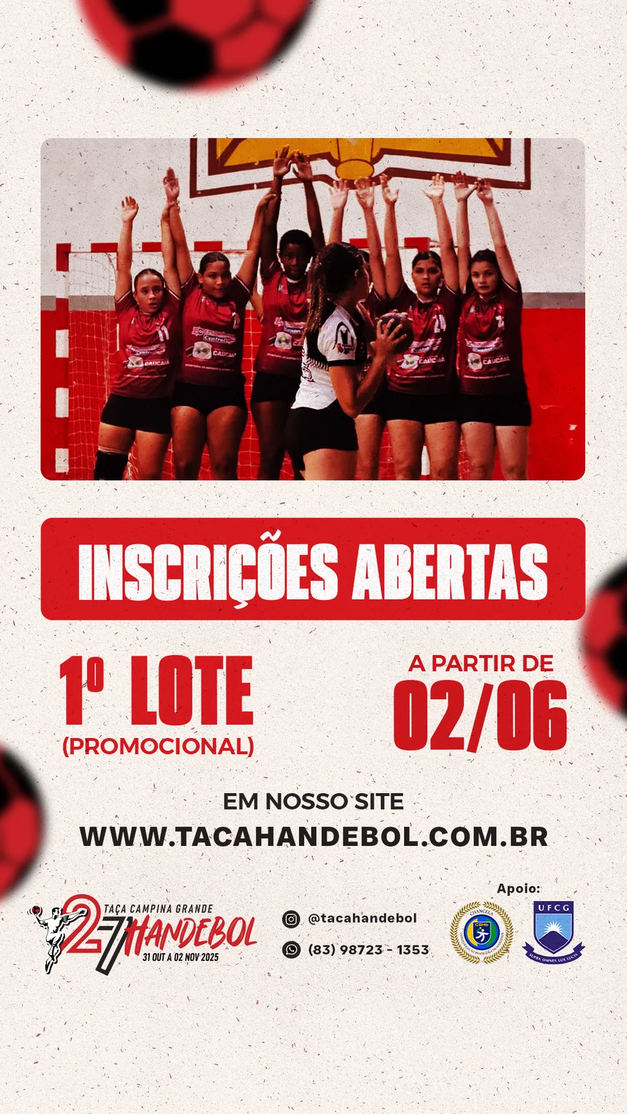 Story: Inscrições abertas, 1º lote promocional a partir de 02/06